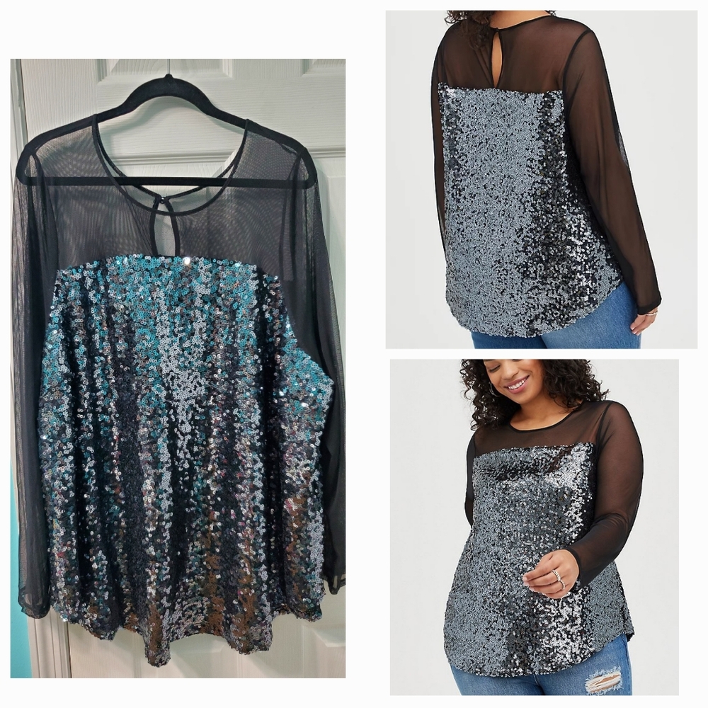 Torrid Sequin Mesh Long Sleeve Top 3x